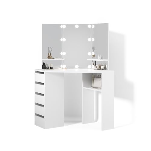 Livinity Eckschminktisch Enna, Weiß, 110 cm mit LED Beleuchtung von Livinity