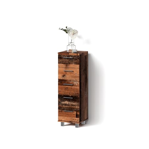 Livinity Midischrank Eisak, Eiche rustikal, 30 x 95 cm mit 5 Schubladen von Livinity