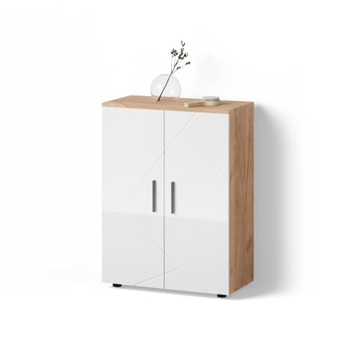 Livinity Midischrank Ronco, Weiß Hochglanz/Goldkraft Eiche, 60 x 81 cm von Livinity