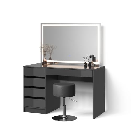 Livinity Schminktisch Imola, Anthrazit, mit LED-Spiegel und Hocker von Livinity