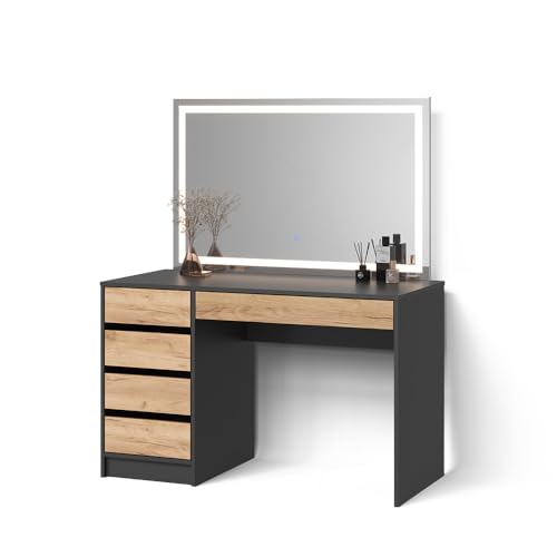 Livinity Schminktisch Imola, Anthrazit/Goldkraft Eiche, 120 cm mit LED Beleuchtung von Livinity
