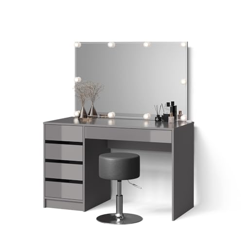 Livinity Schminktisch Imola, Grau, mit LED Beleuchtung und Hocker von Livinity