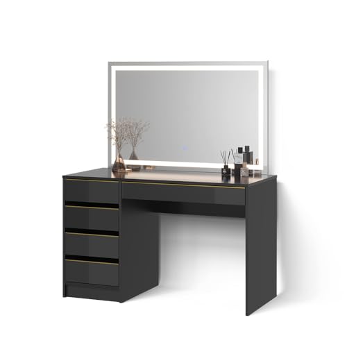Livinity Schminktisch Imola, Schwarz/Gold, 120 cm mit LED-Spiegel von Livinity