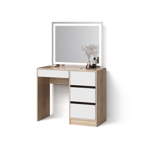 Livinity Schminktisch Imola, Sonoma, 90 cm mit LED-Spiegel von Livinity
