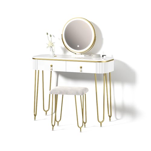 Livinity Schminktisch Isonca, Weiß Hochglanz, mit LED Beleuchtung und Hocker Livinity Schminktisch Isonca, Weiß Hochglanz, mit LED Beleuchtung und Hocker von Livinity