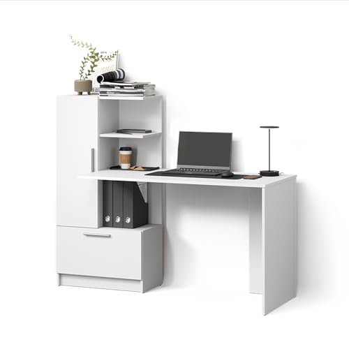 Livinity Schreibtisch Lorena, Weiß, 150 x 120.1 cm mit 2 Türen von Livinity