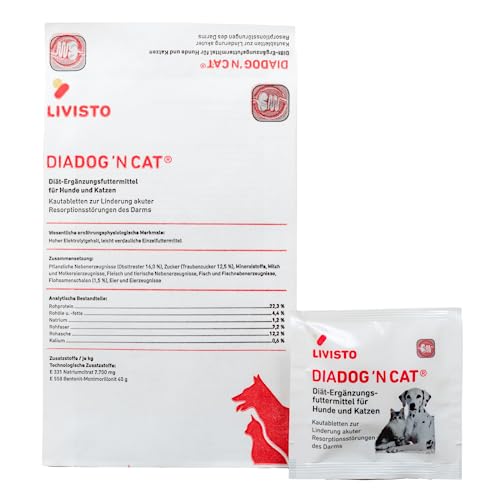 Livisto DiaDog`N Cat für Hunde und Katzen | 30er Pack | 30 x 5 g | Diätergänzungsfuttermittel für Hunde und Katzen | Kautablette zur Linderung akuter Resorptionsstörungen des Darms von AniMedica