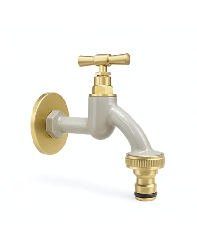 LIVLIG Garten Wasserhahn 1/2 Zoll mit Wandkappe & Schlauchanschluss, Kaltwasserhahn aus Messing, Gartenhahn Gold, Aussenhahn, Design Wasserhahn Garten mit Pulverbeschichtung - Grau von Livlig53