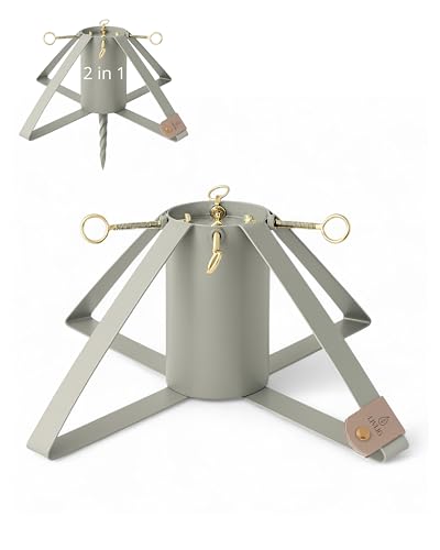 LIVLIG Design Weihnachtsbaumständer, Tannenbaum Ständer für Innen & Außen, 2 in 1 Christbaumständer aus Metall mit Bodenanker, Grün von Livlig53
