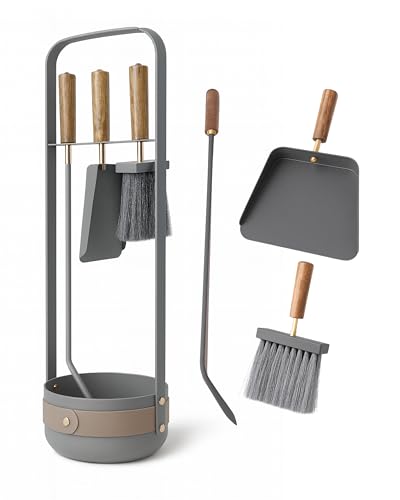 LIVLIG Kaminbesteck Modern - Hochwertiges Ofenbesteck mit Schürhaken, Kaminbürste & Ascheschaufel – Design Kaminzubehör für Kamin & Ofen, Grau von Livlig53