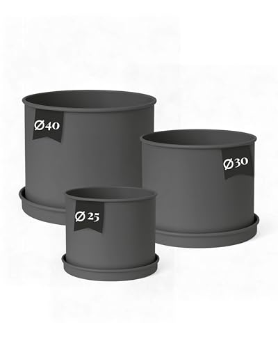 LIVLIG Pflanzkübel 3er Set mit Untersetzer – Verzinkte Metall-Übertöpfe – Ø25 cm, Ø31 cm & Ø40 cm – Ideal für Innen- und Außenbereich, Anthrazit von Livlig53