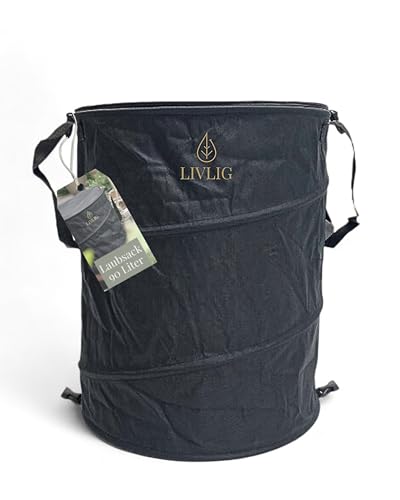 LIVLIG Pop Up Gartensack 90L, Doppelter Boden - extra stabil, Laubsack mit Deckel, Gartenabfallsack stabil, Laubbehälter faltbar und selbstaufstellend, Schwarz LIVLIG Pop Up Gartensack 90L, Doppelter Boden - extra stabil, Laubsack mit Deckel, Gartenabfallsack stabil, Laubbehälter faltbar und selbstaufstellend, Schwarz von Livlig53
