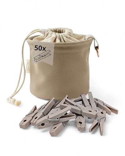 LIVLIG Wäscheklammerbeutel mit 50 Wäscheklammern aus recyceltem Kunststoff, Klammerbeutel für Wäscheklammern, Klammersack zum Aufhängen, Beige LIVLIG Wäscheklammerbeutel mit 50 Wäscheklammern aus recyceltem Kunststoff, Klammerbeutel für Wäscheklammern, Klammersack zum Aufhängen, Beige von Livlig53
