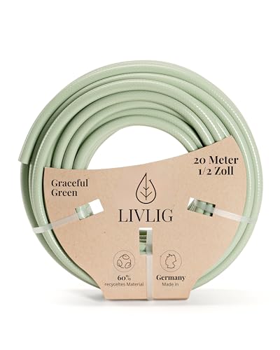 LIVLIG Gartenschlauch 20m, Gartenschlauch 1/2 Zoll Made in Germany, Wasserschlauch 20m aus recyceltem PVC, formstabil, Farbe: Grün von Livlig53