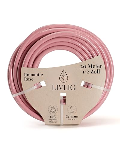 LIVLIG Gartenschlauch 20m 1/2 Zoll, Wasserschlauch Made in Germany aus recyceltem Material, formstabil, Farbe: Rosa von Livlig53