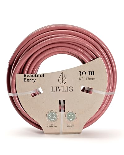 LIVLIG Gartenschlauch 30m, Gartenschlauch 1/2 Zoll Made in Germany, Wasserschlauch 30m aus recyceltem PVC, formstabil, Farbe: Beere von Livlig53
