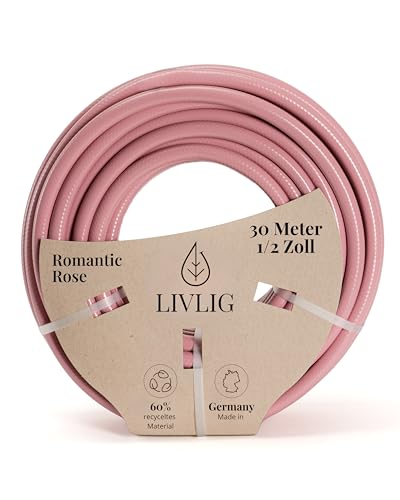 LIVLIG Gartenschlauch 30m, Gartenschlauch 1/2 Zoll Made in Germany, Wasserschlauch 30m aus recyceltem PVC, formstabil, Farbe: Rosa von Livlig53