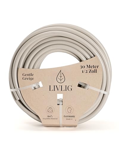 LIVLIG Gartenschlauch 30m 1/2 Zoll, Wasserschlauch Made in Germany aus recyceltem Material, formstabil, Farbe: Greige von Livlig53