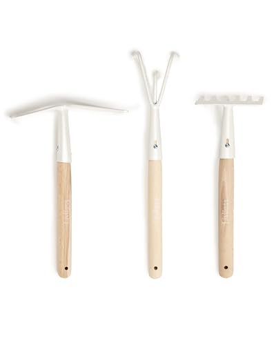 LIVLIG Gartenwerkzeug Set, Gartengeräte Balkon, Gartengeräte Frauen, Gartengeräte weiß, Kralle, Harke, Hacke mit Gabel, 3er Gartengeräte Set von Livlig53