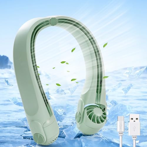 Livofloral Nackenventilator, Hals Ventilator mit 360° Luftstrom Hände frei Persönlicher Ventilator, USB Ventilator für Männer Frauen Kinder Outdoor Reise, Grün von Livofloral