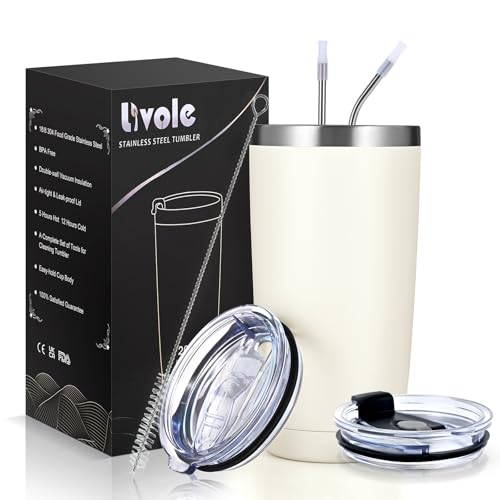Livole 600ml Thermobecher Kaffee to go, 20oz Isolierter Trinkbecher mit Henkel, Edelstahl Trinkbecher mit Deckel und Strohhalm, Doppelwandig Coffee to go Becher Thermo, Reisebecher, Tumbler, Wollweiß Livole 600ml Thermobecher Kaffee to go, 20oz Isolierter Trinkbecher mit Henkel, Edelstahl Trinkbecher mit Deckel und Strohhalm, Doppelwandig Coffee to go Becher Thermo, Reisebecher, Tumbler, Wollweiß von Livole