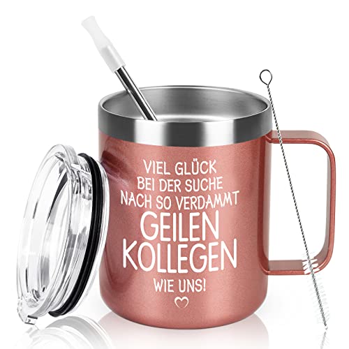 Livole Abschied Kollegin, Kollegen, Weihnachtsgeschenke, Lustige Tassen, Abschiedsgeschenk Kollegen Jobwechsel - Viel Glück bei der Suche Nach Kollegen - 12OZ 350ml Edelstahl Thermobecher mit Henkel von Livole