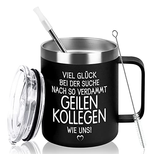 Livole Abschiedsgeschenk Kollegen, Mann, Frauen, kleine Geschenke Abschied Kollegen, Kollege, Geschenk zum Neuen Job, Tasse mit Spruch, 12OZ Doppelwandig Vakuum Camping Becher, 350ml Edelstahl Tasse von Livole