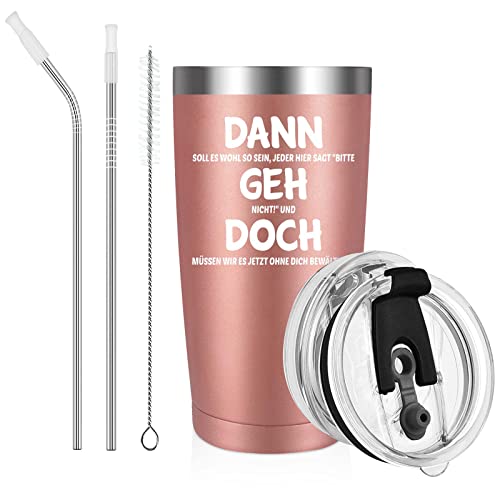 Livole Abschiedsgeschenk Kollegen, Kollegin, Geschenke für Kollegen, Frauen Weihnachten, Abschied Kollegin, Rente Geschenke - Dann Geh Doch - 20oz 600ml Doppelwandig Edelstahl Weinbecher mit 2 Deckel von Livole