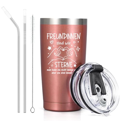 Livole Beste Freundin Geschenke, Geburtstagsgeschenk für Frauen - Freundinnen sind wie sterne man kann sie nicht immer sehen sie sinf aber immer da - 600ml Edelstahl Thermobecher, Coffee to go Becher von Livole