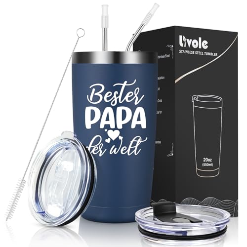 Livole Bester Papa der Welt, Papa Geschenk zum Vatertag, Vatertagsgeschenke, Vater Tochter Geschenk, Thermobecher Vatertag, Geschenke für Vater Männer Weihnachten, 600ml Edelstahl Vakuum Weinbecher Livole Bester Papa der Welt, Papa Geschenk zum Vatertag, Vatertagsgeschenke, Vater Tochter Geschenk, Thermobecher Vatertag, Geschenke für Vater Männer Weihnachten, 600ml Edelstahl Vakuum Weinbecher von Livole