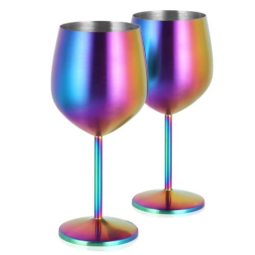 Livole Cocktailgläser aus Edelstahl, Rotweingläser mit Stiel, Unzerbrechlich Weingläser, 18Oz 550ml Sektgläser, Champagner Gläser Set für Partys, Picknicks, Camping, Bunt (2er Pack) von Livole