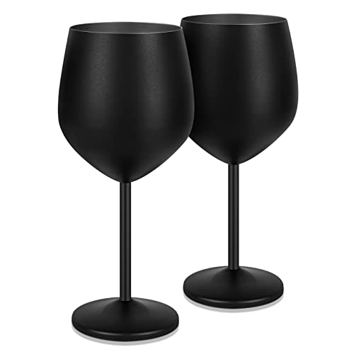 Livole Cocktailgläser aus Edelstahl, Rotweingläser mit Stiel, Unzerbrechlich Weingläser, 18Oz 550ml Sektgläser, Champagner Gläser Set für Partys, Picknicks, Camping, Mattes Schwarz (2er Pack) von Livole