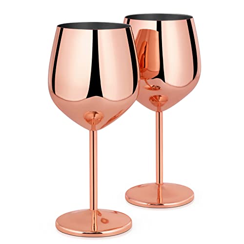 Livole Cocktailgläser aus Edelstahl, Rotweingläser mit Stiel, Unzerbrechlich Weingläser, 18Oz 550ml Sektgläser, Champagner Gläser Set für Partys, Picknicks, Camping, Roségold (2er Pack) von Livole