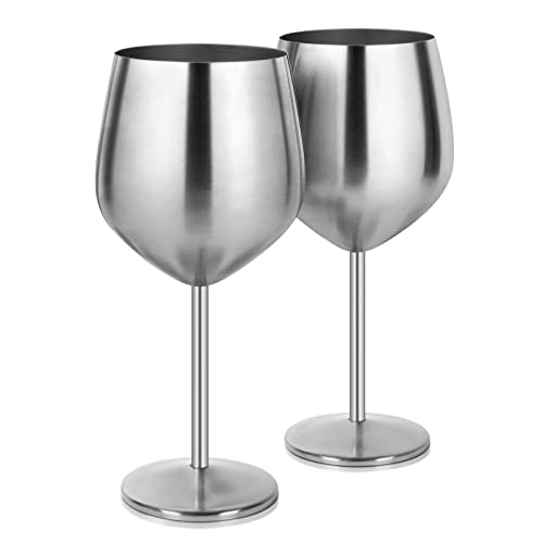 Livole Cocktailgläser aus Edelstahl, Rotweingläser mit Stiel, Unzerbrechlich Weingläser, 18Oz 550ml Sektgläser, Champagner Gläser Set für Partys, Picknicks, Camping, Silber (2er Pack) von Livole