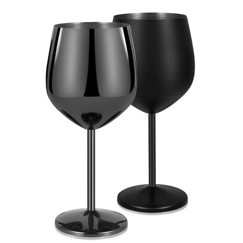 Livole Cocktailgläser aus Edelstahl, Rotweingläser mit Stiel, Unzerbrechlich Weingläser, 18Oz 550ml Sektgläser, Champagner Gläser Set für Partys, Picknicks, Mattes Schwarz und Schwarz (2er Pack) von Livole