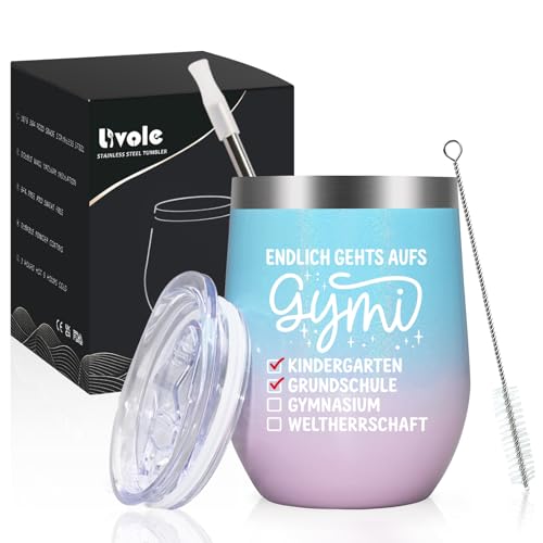 Livole Geschenk Einschulung Mädchen, Endlich gehts aufs Gymi, Geschenk zur 5. Klasse, Grundschule Abschluss, Gymnasium Einschulung Mädchen, 12oz 350ml Thermobecher to go, Isolierter Trinkbecher Livole Geschenk Einschulung Mädchen, Endlich gehts aufs Gymi, Geschenk zur 5. Klasse, Grundschule Abschluss, Gymnasium Einschulung Mädchen, 12oz 350ml Thermobecher to go, Isolierter Trinkbecher von Livole