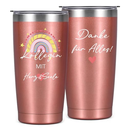 Livole Geschenk Kollegin Weihnachten, Dankeschön Geschenke Kollegen, Kollegin mit Herz & Seele, Danke für Alles Becher, Weihnachtsgeschenke für Kollegen Jobwechsel, 600ml Vakuum Thermo Trinkbecher von Livole