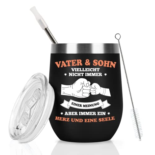 Livole Vatertagsgeschenke für Papa Geschenk Weihnachten, Geschenke für Papa, Vater, väter von Sohn- Vater und Sohn Sind Immer Ein Herz und Eine Seele - 12Oz Thermobecher to go, 350ml Camping Becher von Livole