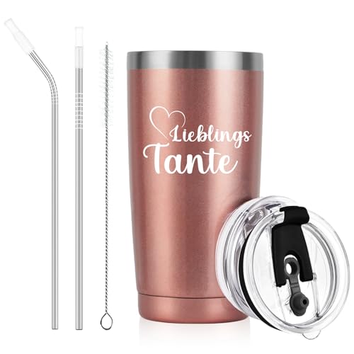 Livole Geschenke für Tante Tanten Weihnachten, Tante Geschenk Geburtstag, Weihnachtsgeschenke, Lieblings Tante - 600ml Edelstahl Kaffeebecher to go, 20oz Thermobecher mit Deckel und Strohhalm von Livole