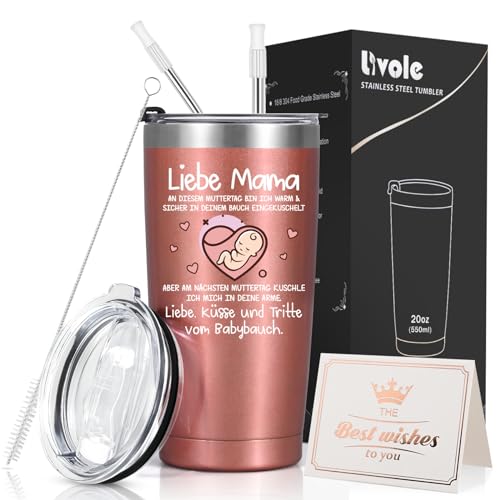 Livole Geschenke für Werdende Mütter, Eltern, Schwangere, Muttertag Geschenk, Schwangerschaft Geschenk, Weihnachtsgeschenke für Frauen, Mama, Schwangere, Glückwunschkarte, 600ml Kaffeebecher to go von Livole