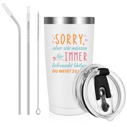 Livole Lustige Geschenke für Frauen, Beste Freundin, Freundinnen Geschenk, Geschenk Beste Freundin Geburtstag - SORRY, Aber Wir Müssen für Immer Befreundet Bleiben - 600ml Thermobecher to go, Weiß von Livole