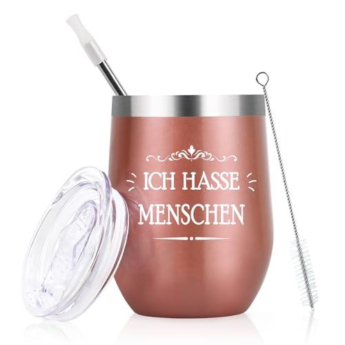 Livole Lustige Geschenke für Frauen, Beste Freundin, Schwester, Mama, Geschenk Frau, Witzige Geschenke Kollegen Weihnachten, Tasse mit Spruch - Ich Hasse Menschen - 350ml Thermobecher Kaffee to go von Livole