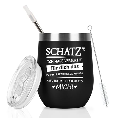 Livole Lustige Geschenke für Männer, Ehemann, Ihn, Freund Weihnachten, Valentinstag, Ich Liebe Dich Geschenke für Männer, Geschenk Ehemann, 12oz 350ml Edelstahl Weinbecher mit Deckel und Strohhalm von Livole