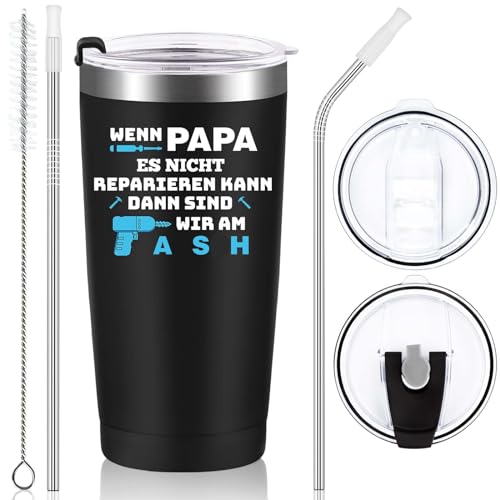 Livole Lustige Geschenke für Papa, Vater, Geschenkideen zum Vatertag, Papa Geschenk Geburtstag, Weihnachtsgeschenke für Papa, 20oz Isolierter Camping Becher, 600ml Doppelwandig Edelstahl Weinbecher von Livole