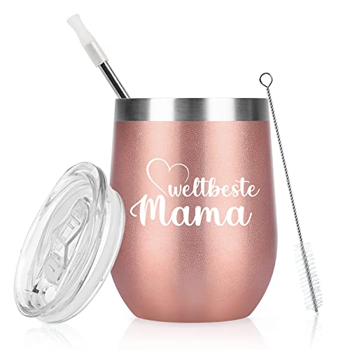 Livole Muttertagsgeschenke für Mama Weihnachten, Beste Mama Geschenk, Mutter Geschenk, Geburtstagsgeschenk von Tochter - Weltbeste Mama - 350ml Thermobecher mit Stroh Deckel, 12oz Camping Becher von Livole