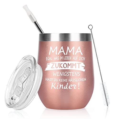 Livole Lustige Geschenke für Mama, Mutter Weihnachten, Muttertagsgeschenke - MAMA Egal Was Im Leben Auf Dich Zukommt Wenigstens Hast Du Keine Hässlichen Kinder- 350ml Doppelwandig Kaffeebecher to go von Livole