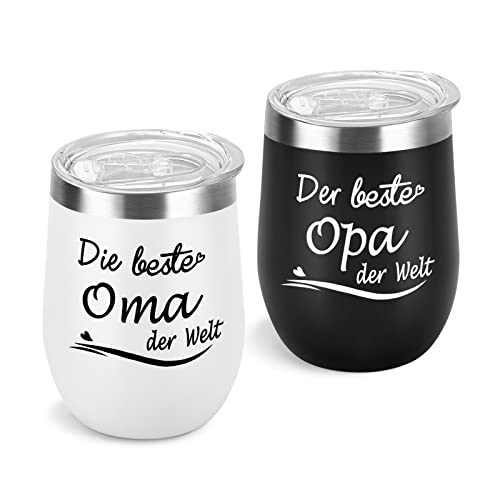 Livole Oma Opa Geschenk, Weihnachtsgeschenke für Oma, Opa, Großeltern Geschenke Weihnachten, Beste Oma Opa der welt, Tasse Geburtstagsgeschenk, 12oz 350ml Doppelwandig Edelstahl Thermobecher, 2 Stück von Livole