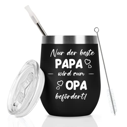 Livole Opa Geschenk Vatertag, Weihnachtsgeschenke für Papa, Vater, Opa, Du Wirst Opa Geschenk - Nur der Beste Papa Wird zum Opa befördert - 12Oz 350ml Coffee to go Becher mit Deckel und Strohhalm von Livole