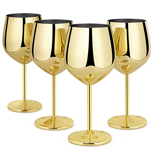 Livole Rotweingläser Set, 18Oz 550ml Weingläser aus Edelstahl, Champagner Gläser, Pokale Groß Bauchig, Cocktailgläser mit Stiel, Wine Glass Set für Cocktails, Rotwein, Gold (4er Pack) von Livole