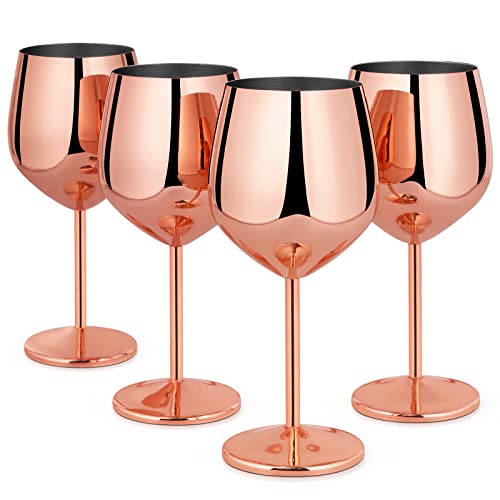 Livole Rotweingläser Set, 18Oz 550ml Weingläser aus Edelstahl, Champagner Gläser, Pokale Groß Bauchig, Cocktailgläser mit Stiel, Wine Glass Set für Cocktails, Rotwein, Roségold (4er Pack) von Livole